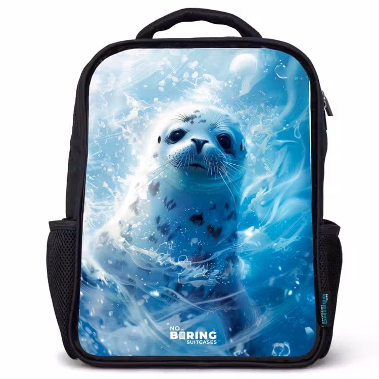 Kids backpack - Black - White seal in the water — 1