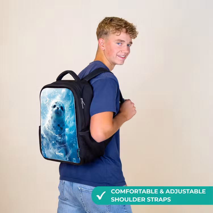 Kids backpack - Black - White seal in the water — 11