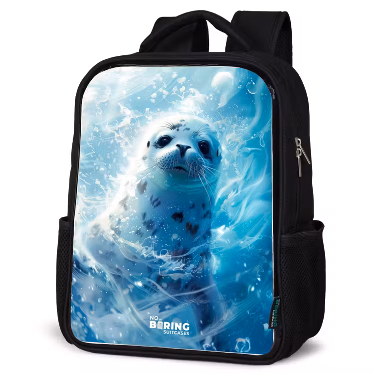Kids backpack - Black - White seal in the water — 6