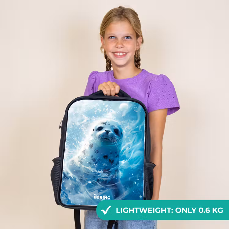 Kids backpack - Black - White seal in the water — 9