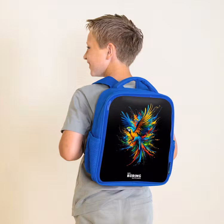 Kids backpack - Blue - Colorful parrot — 2