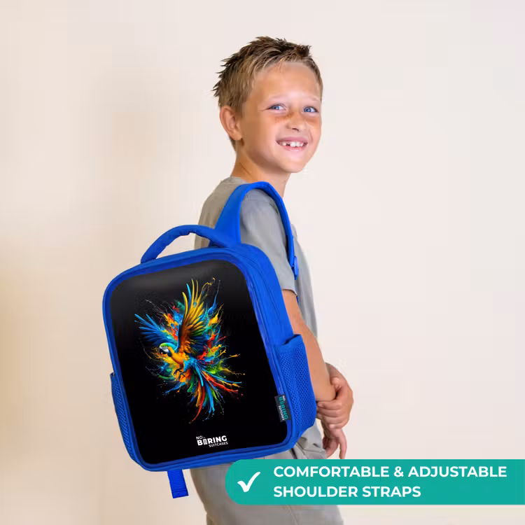 Kids backpack - Blue - Colorful parrot — 4