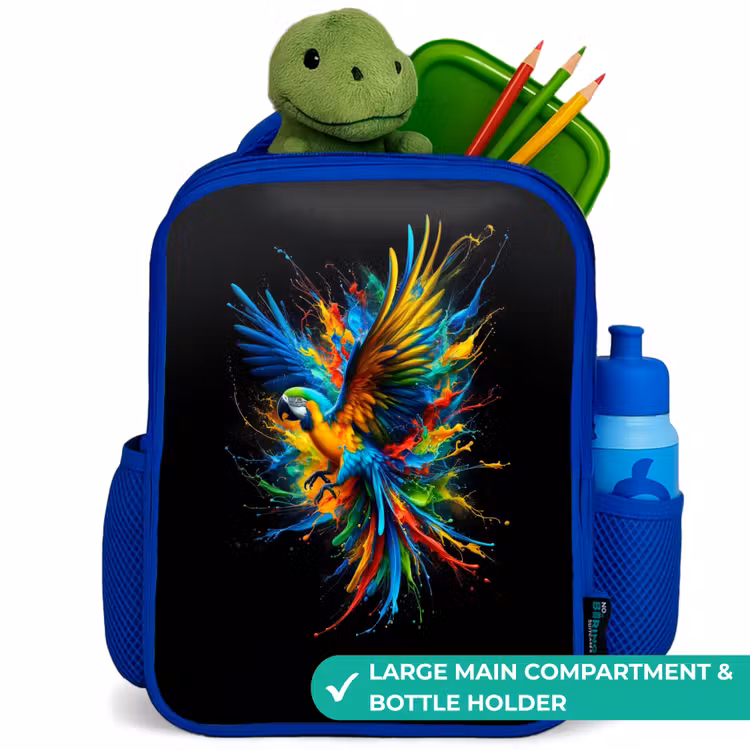 Kids backpack - Blue - Colorful parrot — 5