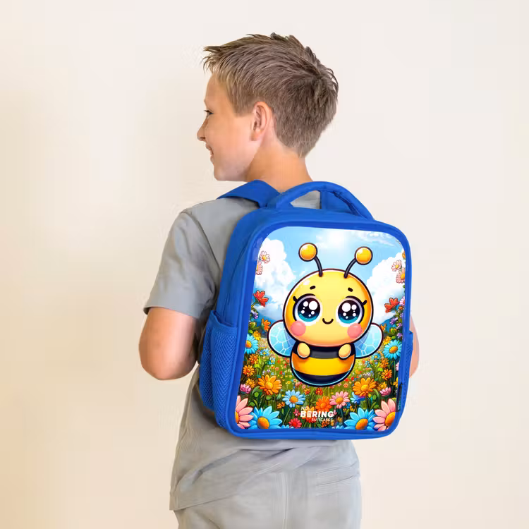 Kids backpack - Blue - Cute bee among flowers — 2