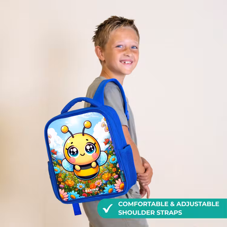 Kids backpack - Blue - Cute bee among flowers — 4