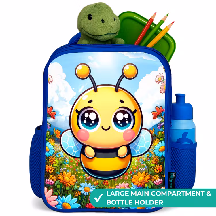 Kids backpack - Blue - Cute bee among flowers — 5