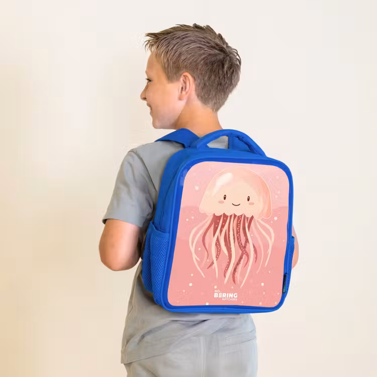 Kids backpack - Blue - Pink jellyfish with face — 2