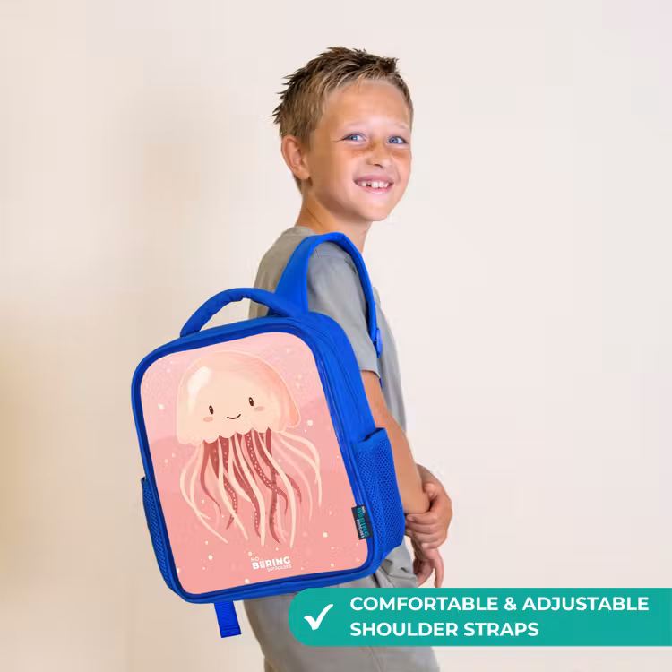 Kids backpack - Blue - Pink jellyfish with face — 4