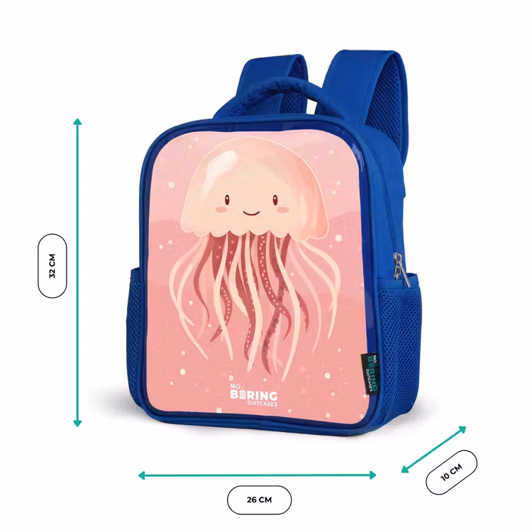 Kids backpack - Blue - Pink jellyfish with face — 6