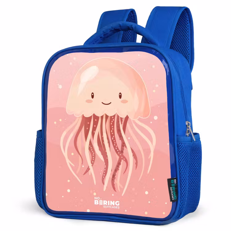 Kids backpack - Blue - Pink jellyfish with face — 7