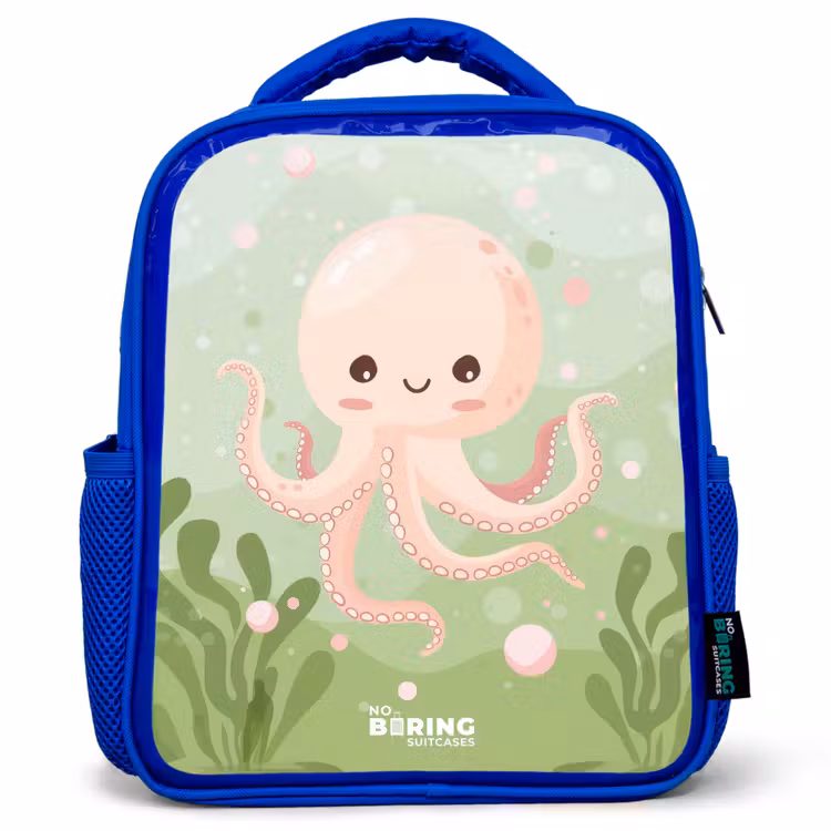 Kids backpack - Blue - Pink octopus with a smile — 1