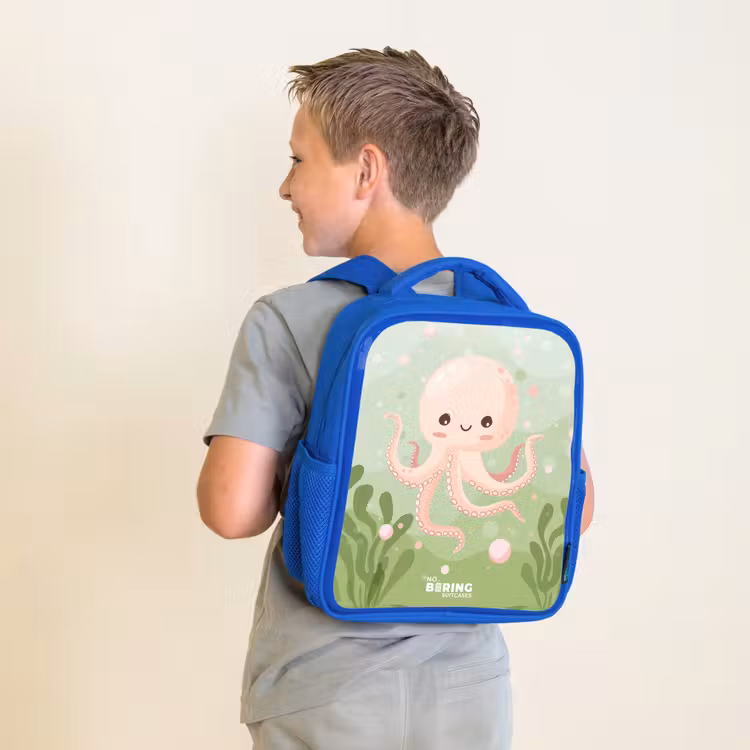 Kids backpack - Blue - Pink octopus with a smile — 2