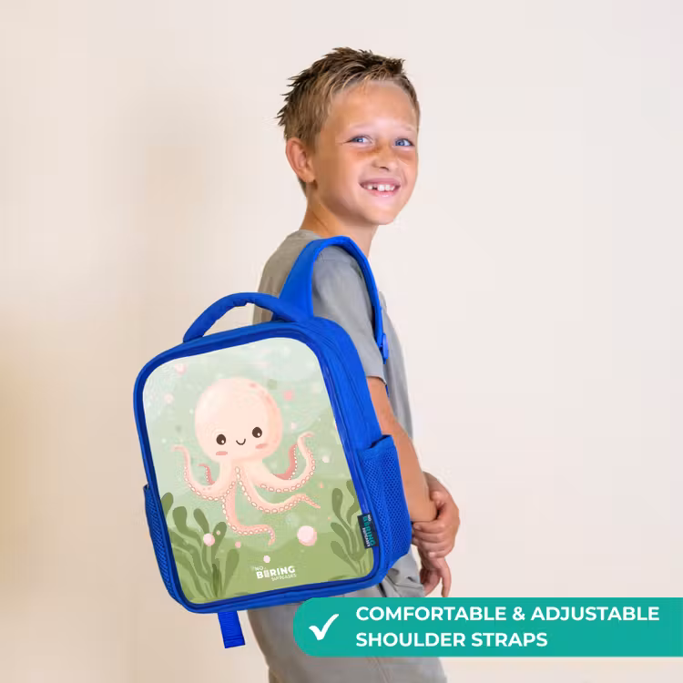 Kids backpack - Blue - Pink octopus with a smile — 4