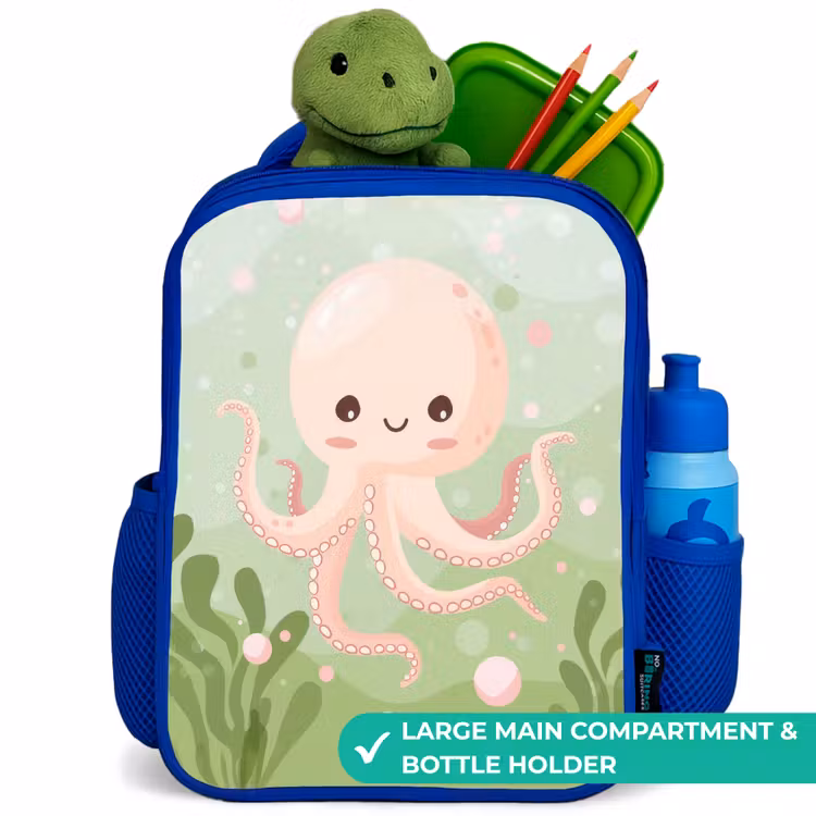 Kids backpack - Blue - Pink octopus with a smile — 5