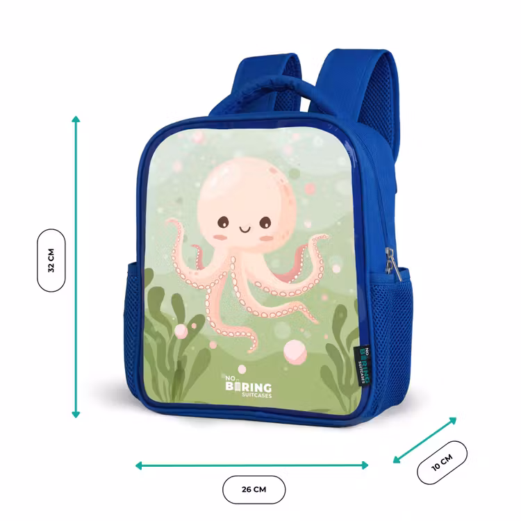 Kids backpack - Blue - Pink octopus with a smile — 6