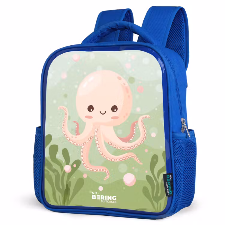 Kids backpack - Blue - Pink octopus with a smile — 7