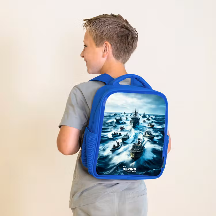 Kids backpack - Blue - Ships in the sea — 2