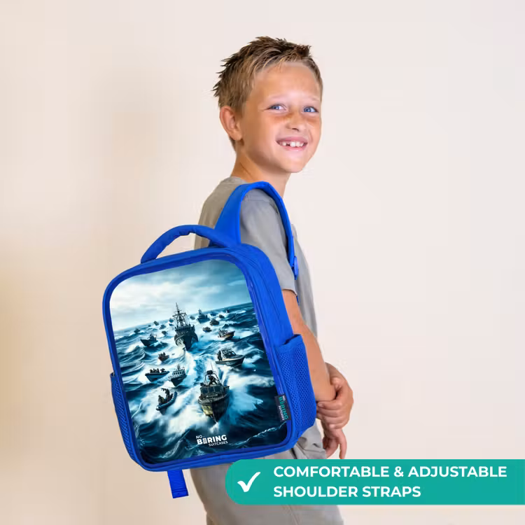 Kids backpack - Blue - Ships in the sea — 4