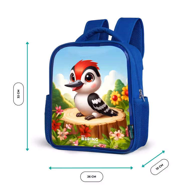 Kids backpack - Blue - Woodpecker on and tree stump — 6