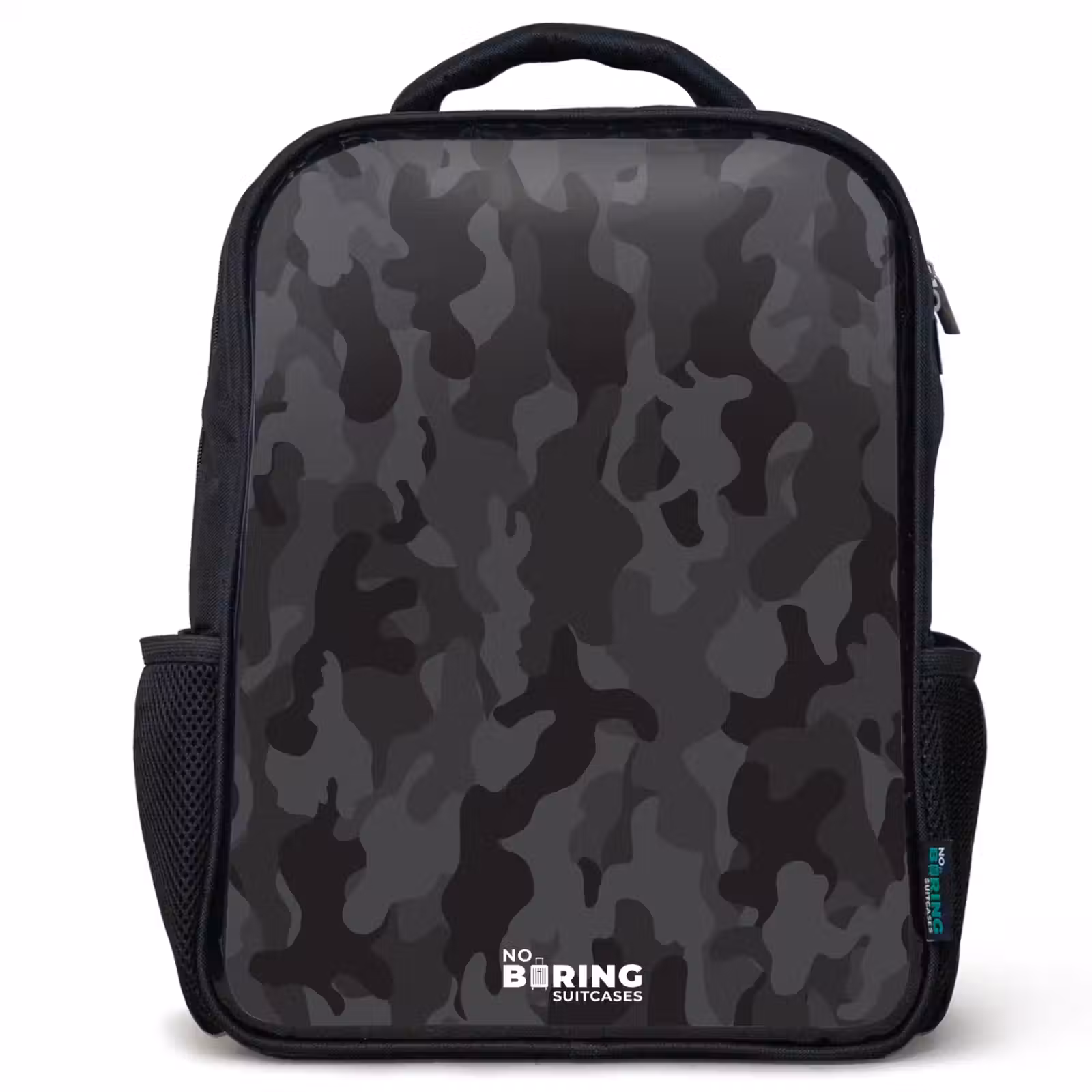 Kids backpack - Black - Green camouflage print — 1