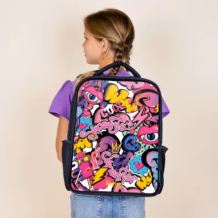 Kids backpack - Black - Girly graffiti — 4