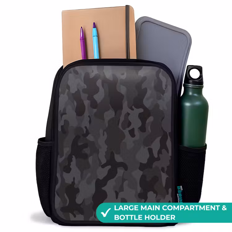 Kids backpack - Black - Green camouflage print — 10