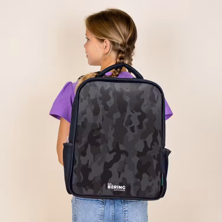 Kids backpack - Black - Green camouflage print — 4