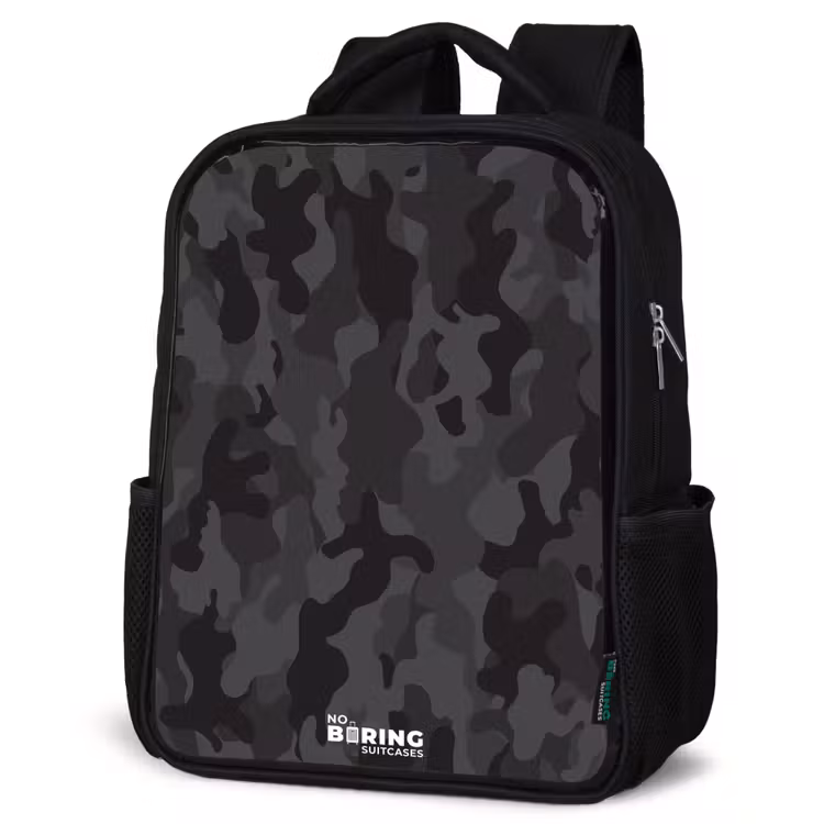 Kids backpack - Black - Green camouflage print — 6