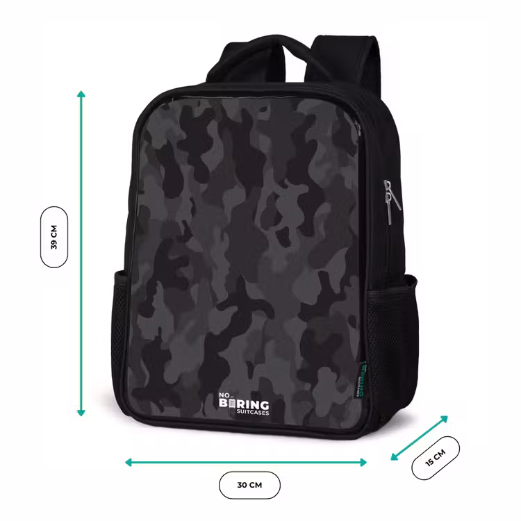 Kids backpack - Black - Green camouflage print — 8
