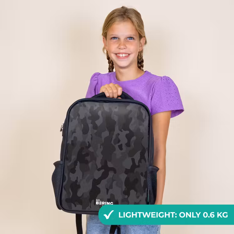 Kids backpack - Black - Green camouflage print — 9