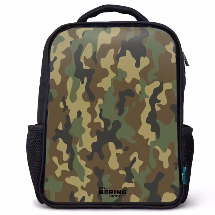 Kids backpack - Black - Green camouflage with sand color — 1