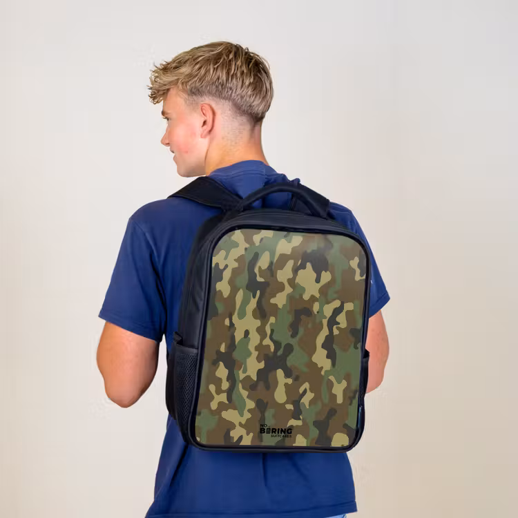 Kids backpack - Black - Green camouflage with sand color — 5
