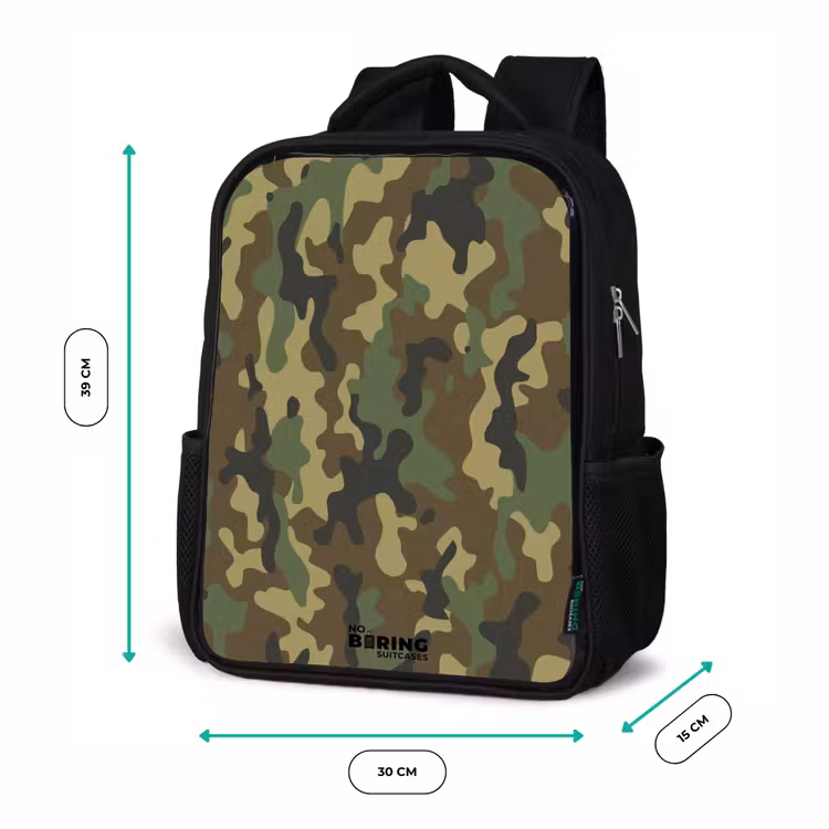 Kids backpack - Black - Green camouflage with sand color — 8