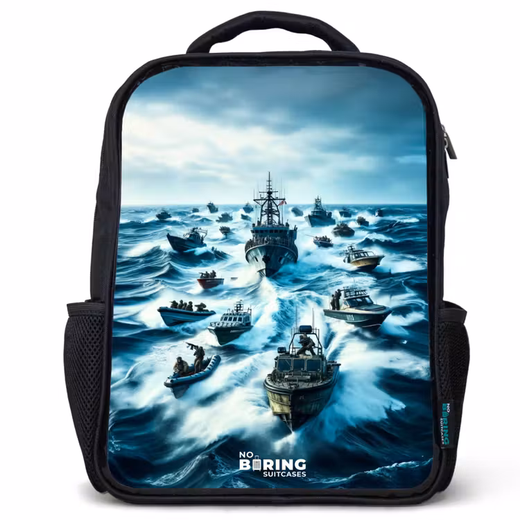 Kids backpack - Black - Ships in the sea — 1