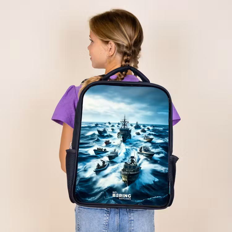 Kids backpack - Black - Ships in the sea — 4