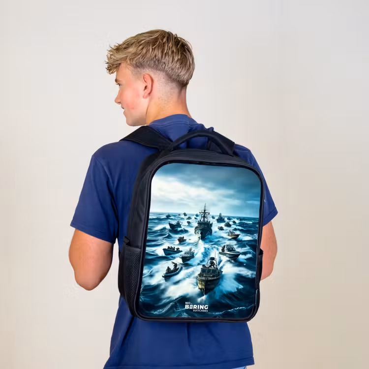 Kids backpack - Black - Ships in the sea — 5