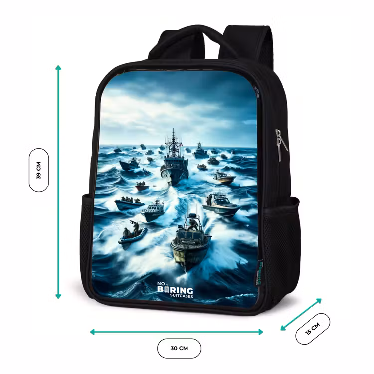 Kids backpack - Black - Ships in the sea — 8