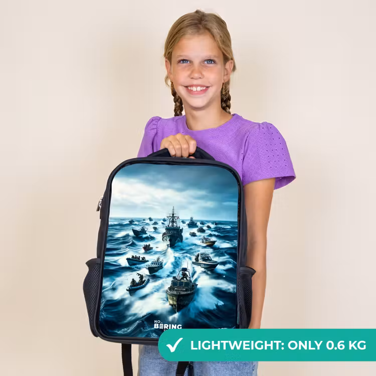Kids backpack - Black - Ships in the sea — 9