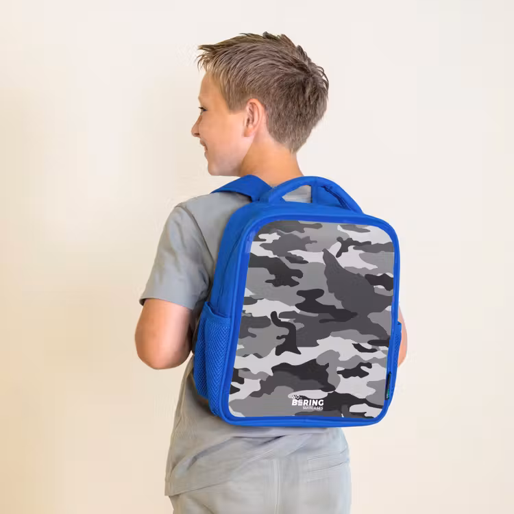 Kids backpack - Blue - Camo Gray — 2
