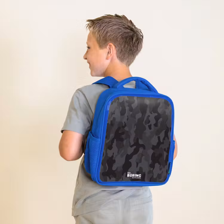 Kids backpack - Blue - Green camouflage print — 2