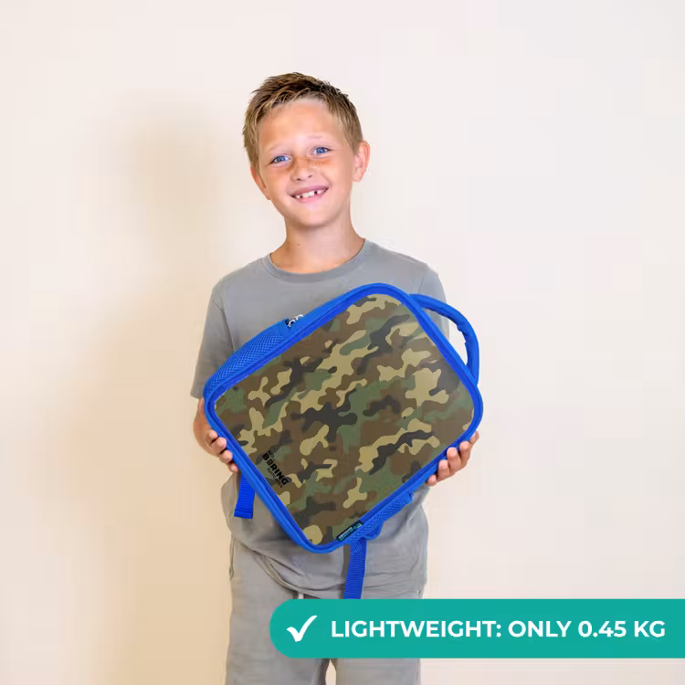 Kids backpack - Blue - Green camouflage with sand color — 3