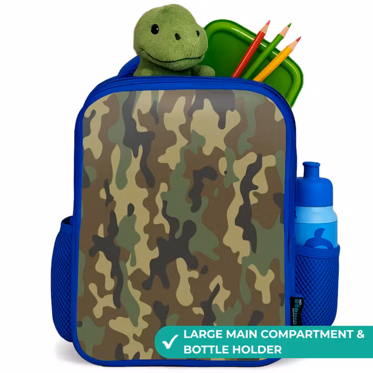 Kids backpack - Blue - Green camouflage with sand color — 5