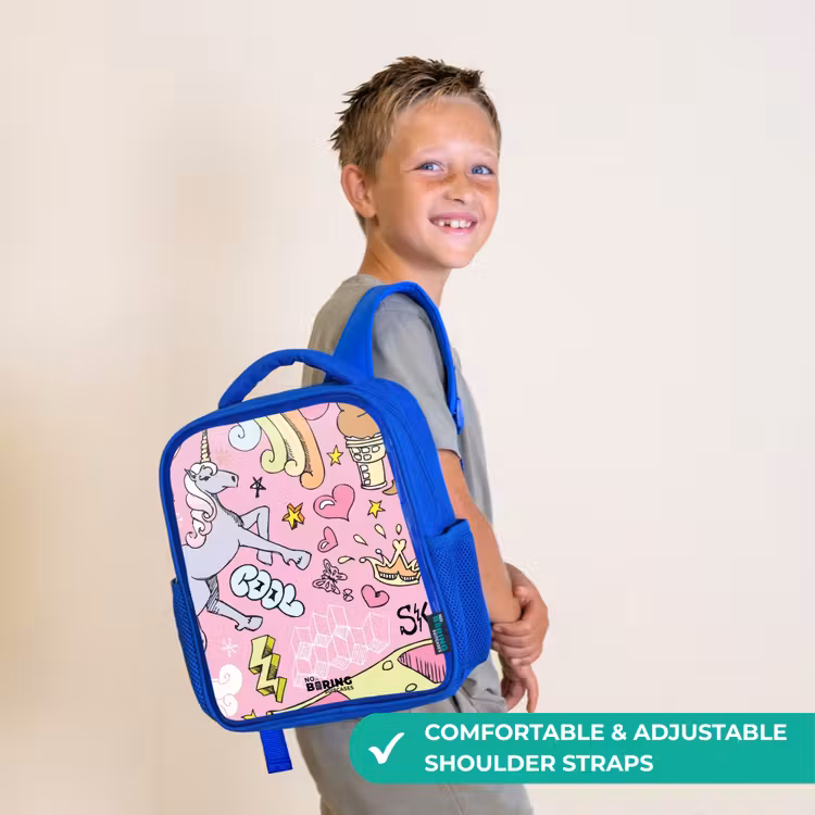 Kids backpack - Blue - Unicorn doodles — 4