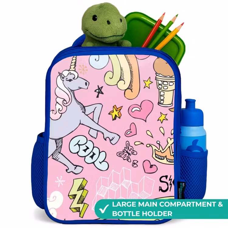 Kids backpack - Blue - Unicorn doodles — 5