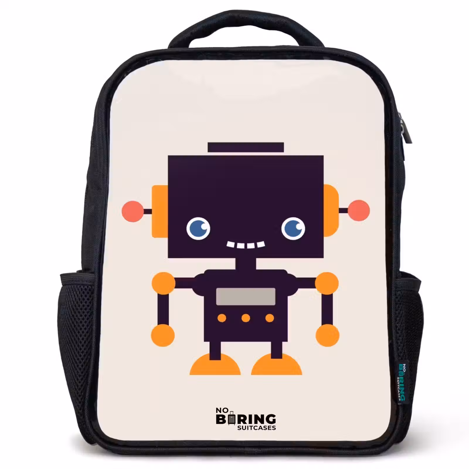 Kids backpack - Black - Black robot with orange accents — 1