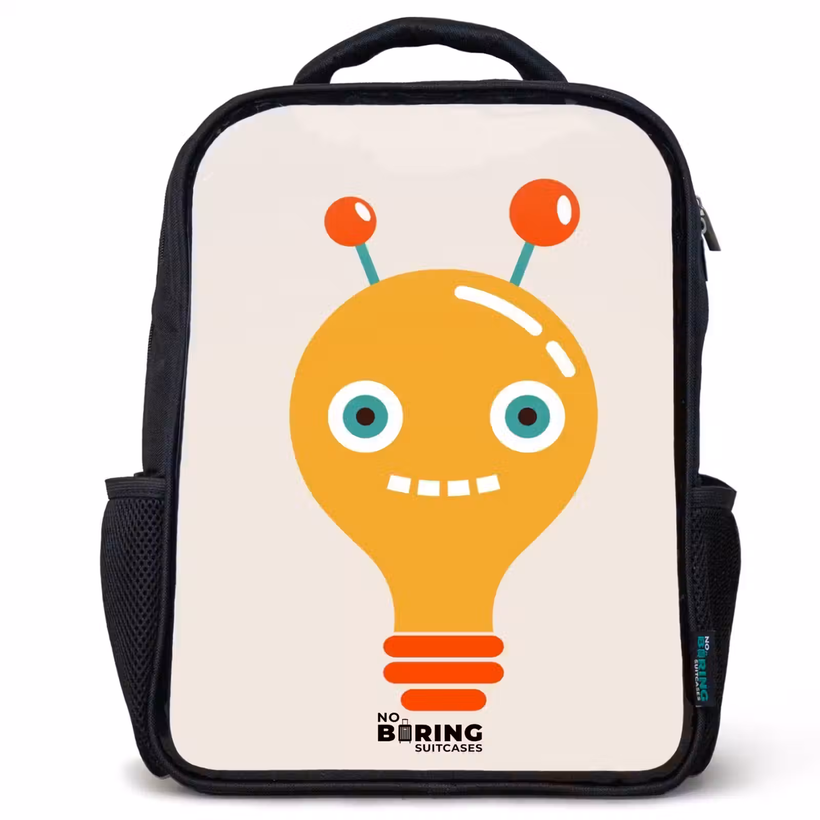 Kids backpack - Black - Light bulb robot with big eyes — 1