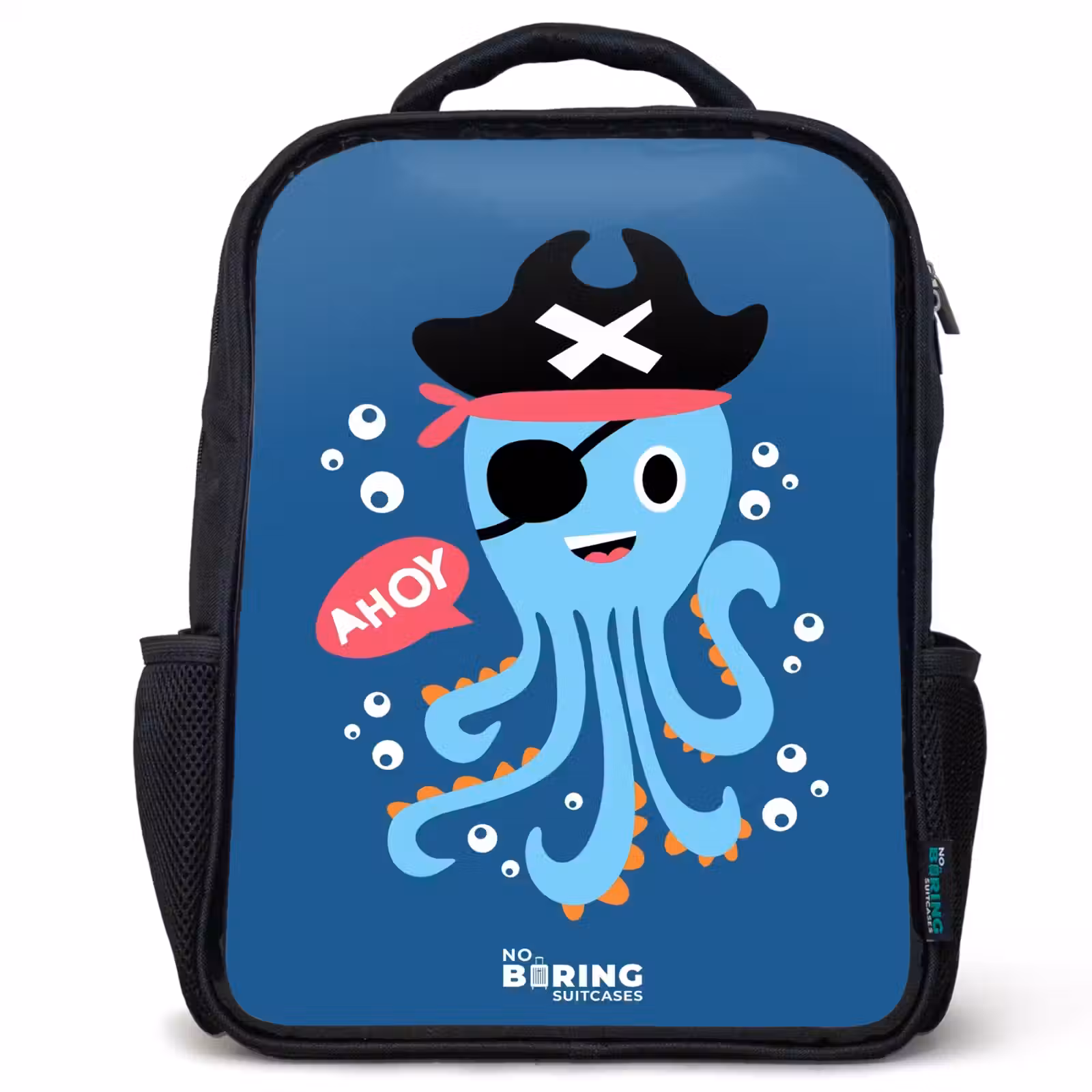 Kids backpack - Black - Pirate octopus with a hat — 1