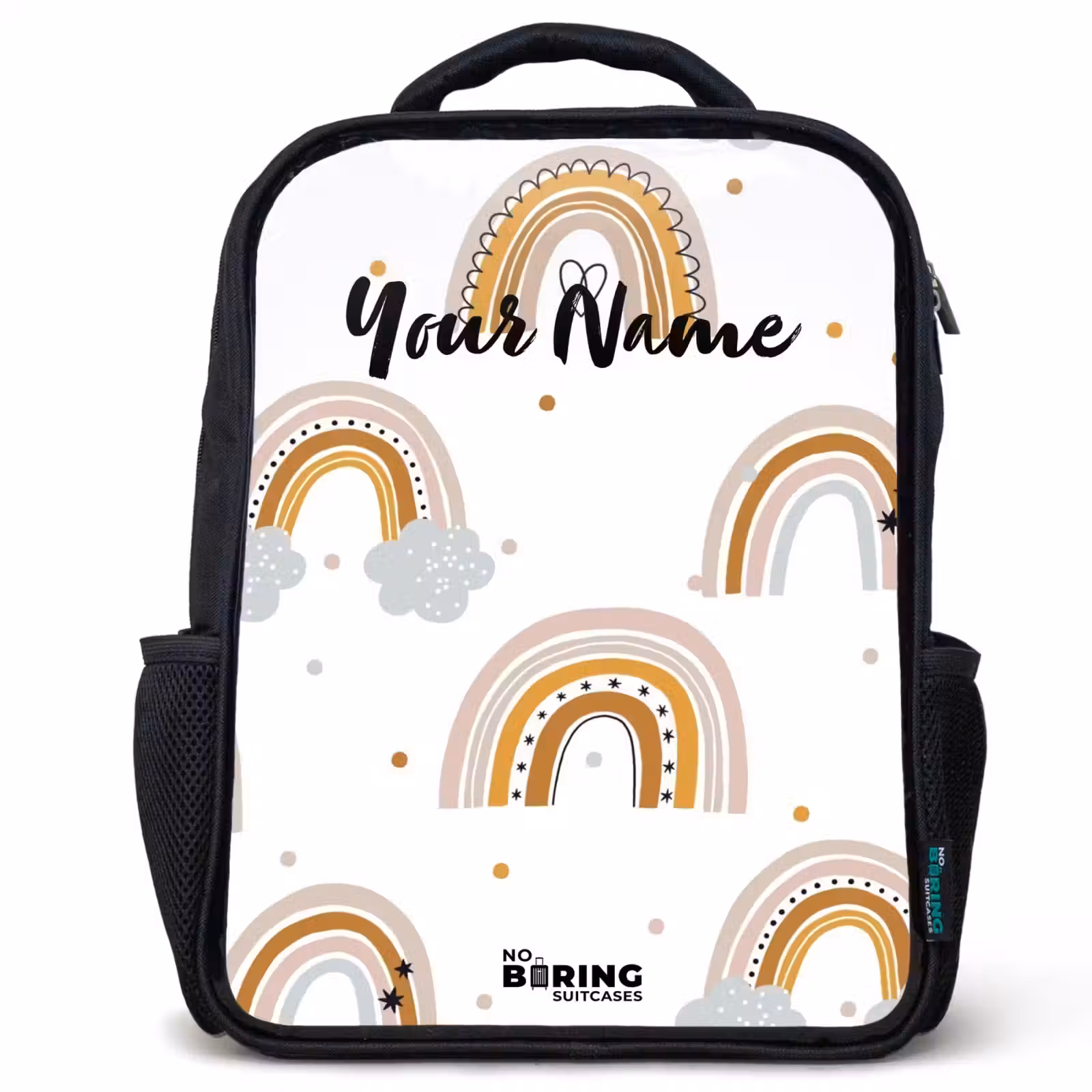 Kids backpack - Black - Rainbows pattern in soft colors — 1