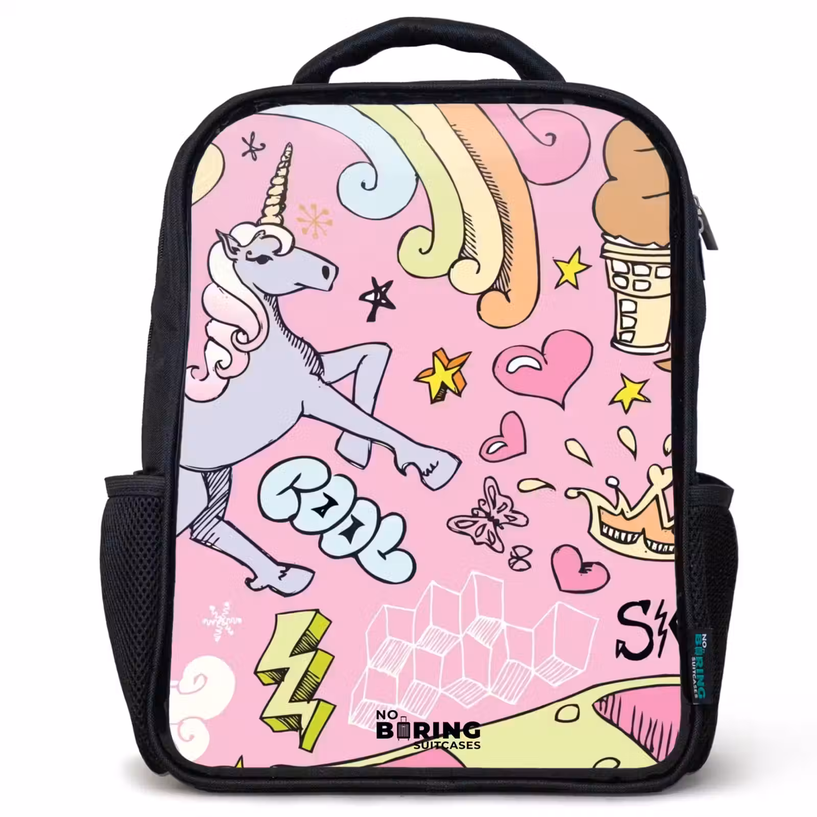 Kids backpack - Black - Unicorn doodles — 1
