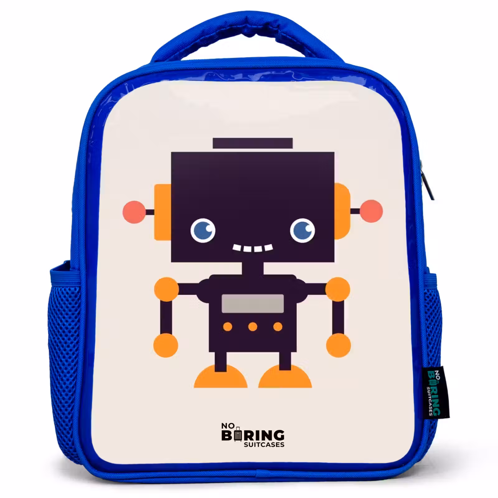 Kids backpack - Blue - Black robot with orange accents — 1